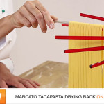Red Marcato Tacapasta Drying Rack with fresh fettuccine