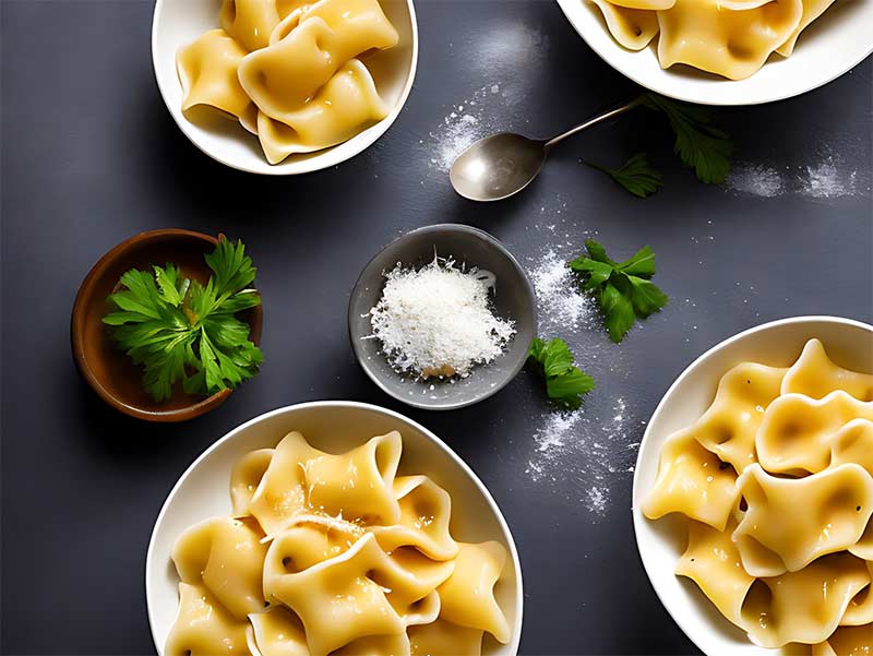 Fresh Pasta Shapes Cappelletti, Agnolotti and Tortellini.